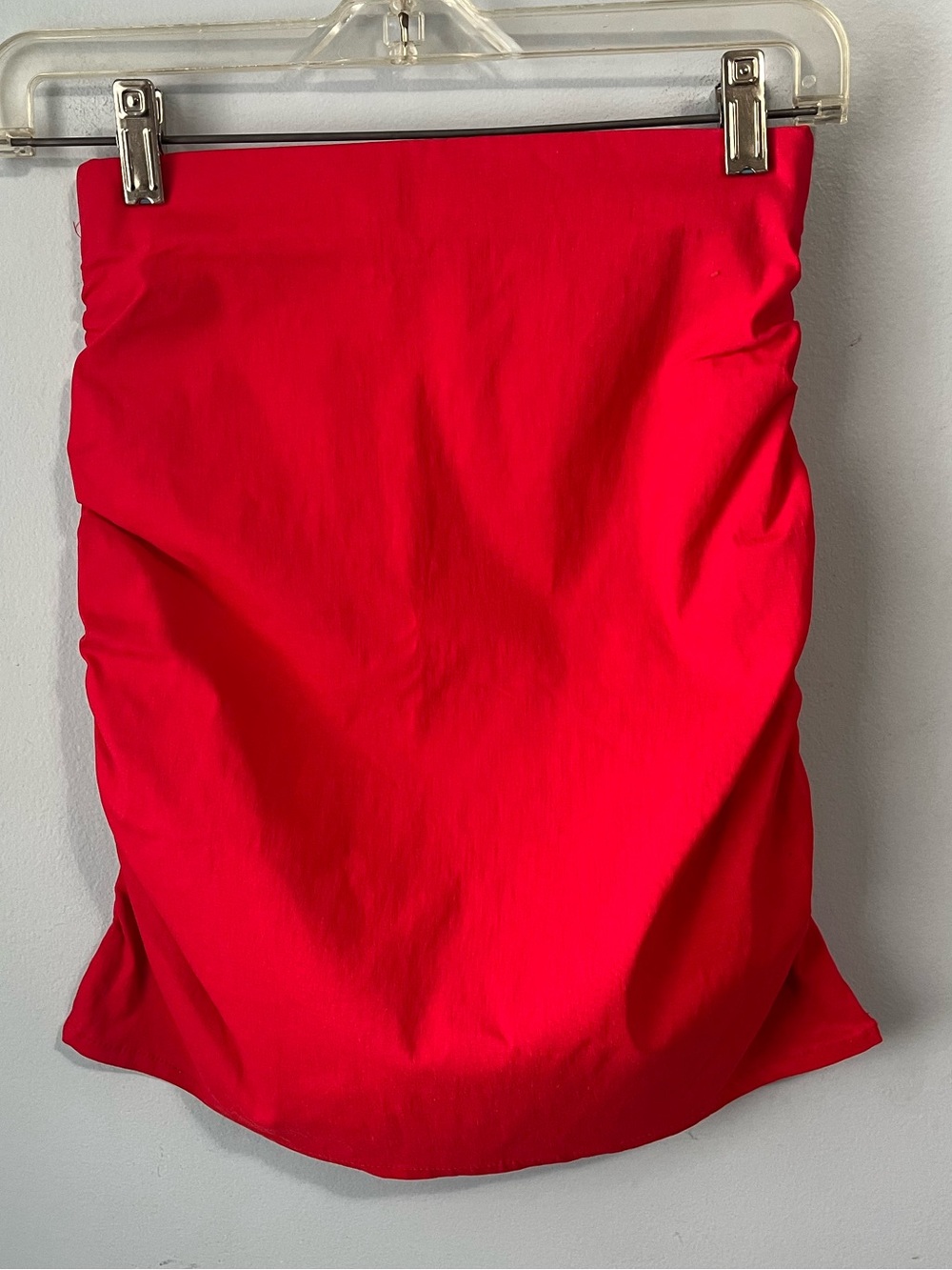 Bershka Bright Red Mini Pull-On Bodycon Ruched Stretch Tube Skirt Size S